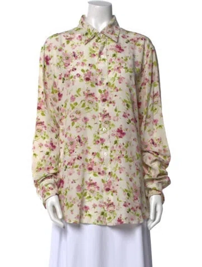 Pre-owned Faith Connexion Silk Floral Print Button-up Top In White