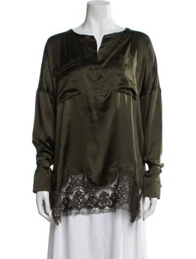 Pre-owned Faith Connexion Silk Lace Pattern Blouse In Green
