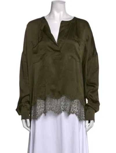 Pre-owned Faith Connexion Silk Lace Pattern Blouse In Green