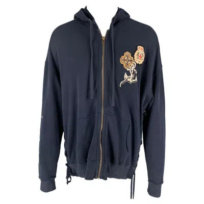 Pre-owned Faith Connexion Size S Navy Multi-color Painted Cotton Hooded Sweatshirt In Blue