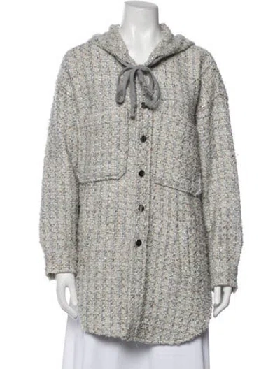 Pre-owned Faith Connexion Tweed Faux Fur Coat In Blue/metallic