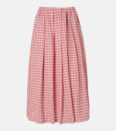 Faithfull Agora Checked Cotton Midi Skirt In Red
