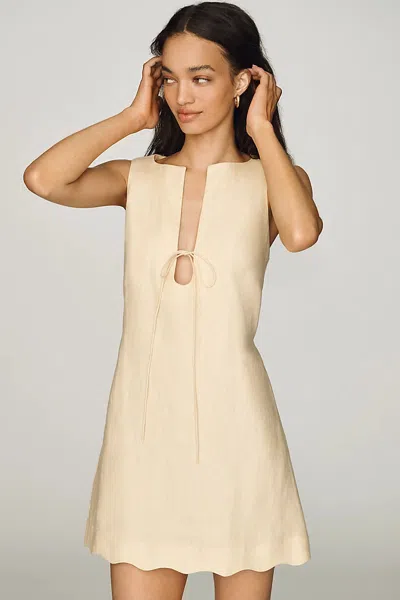 Faithfull Alondra Tie-detailed Scalloped Linen Mini Dress In Neutral
