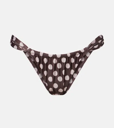 Faithfull Andez Gathered Polka-dot Bikini Bottoms In Brown