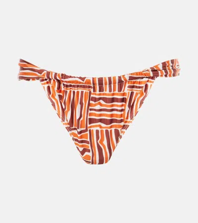 Faithfull Andez Printed Low-rise Bikini Bottoms In Brown