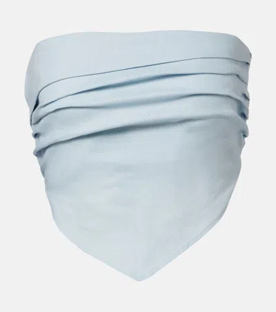 Faithfull Antibes Shirred Linen Crop Top In Blue