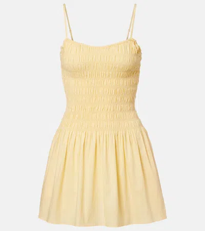 Faithfull Araceli Shirred Cotton Minidress In Brown