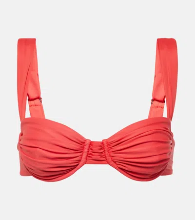 Faithfull Balconette Ruched Bikini Top In Red Solid