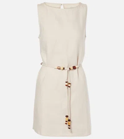 Faithfull Belted Linen Minidress In Beige