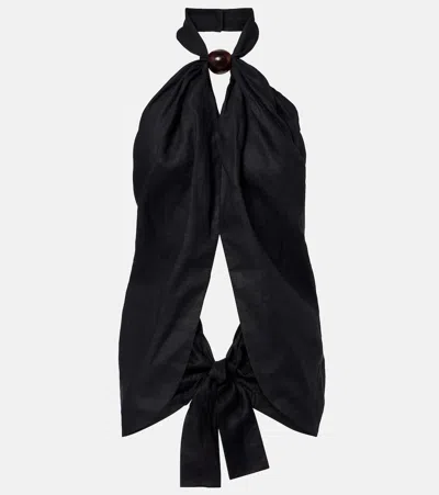 Faithfull Biba Embellished Halterneck Linen Top In Black