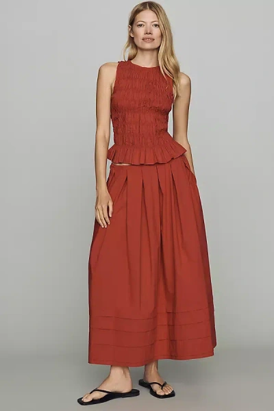 Faithfull Cales Pleated Cotton-poplin Midi Skirt In Red