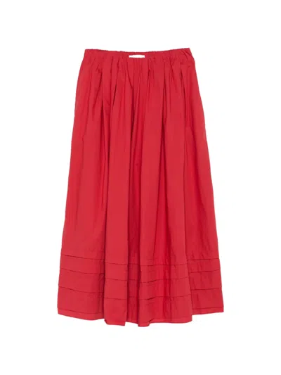 Faithfull Cales Pleated Mid Skirt In Red