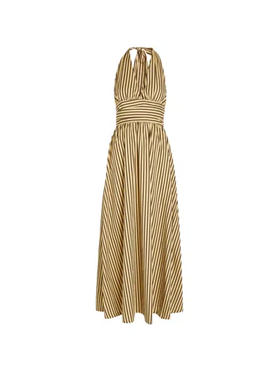Faithfull Carmen Striped Halterneck Maxi Dress In Green