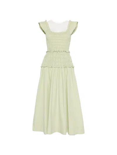 Faithfull Catalina Midi Dress Micro Check Pistachio In Green
