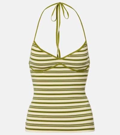 Faithfull Citara Striped Halterneck Cotton-blend Top In Green