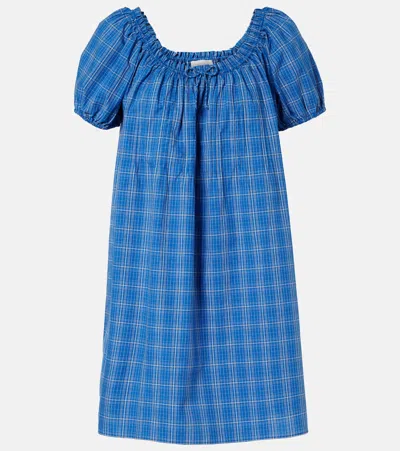 Faithfull Costa Plaid Cotton Minidress In Blue