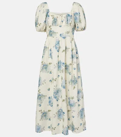 Faithfull Dalia Floral Linen Midi Dress In Blue