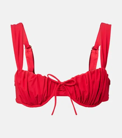 Faithfull Dinard Ruched Bikini Top In Red