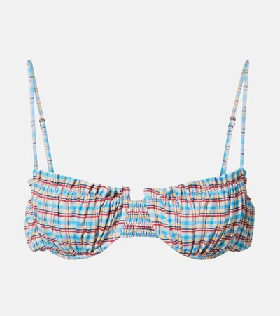 Faithfull Esterel Checked Bikini Top In Gold