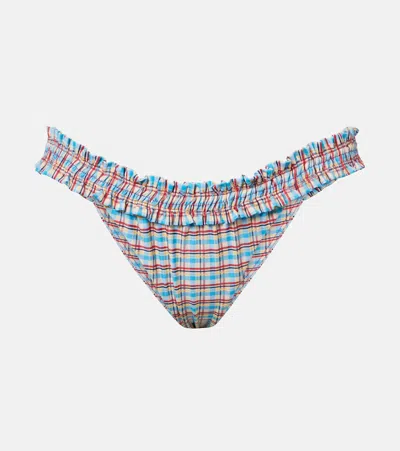Faithfull Esterel Checked Ruffled Bikini Bottoms In Brown