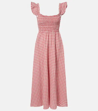 Faithfull Eudora Checked Cotton Midi Dress In Pink