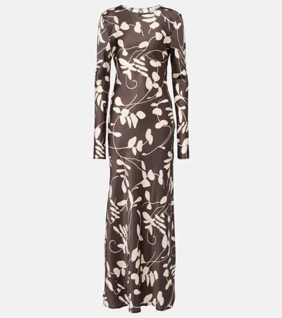 Faithfull Faroe Floral Satin Maxi Dress In Brown
