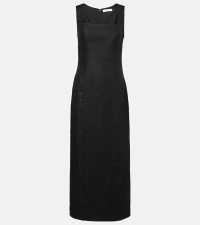 Faithfull Felice Linen Midi Dress In Black
