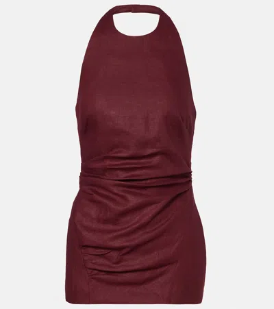 Faithfull Fia Halterneck Linen Top In Burgundy