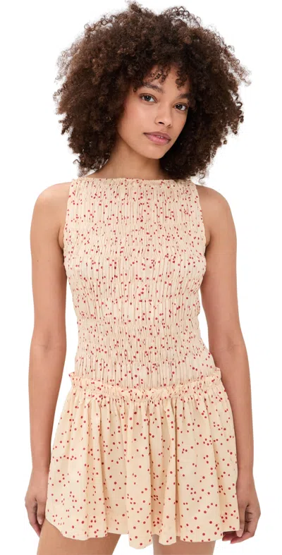 Faithfull Gala Smocked Polka-dot Cotton-voile Mini Dress In White