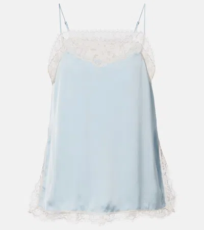 Faithfull Hanna Lace-trimmed Satin Camisole In Blue
