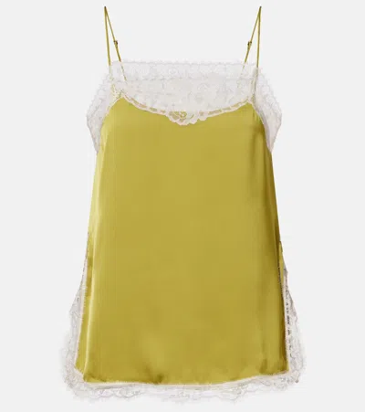 Faithfull Hanna Lace-trimmed Satin Camisole In Green