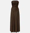 Faithfull Hedy Strapless Gathered Linen And Voile Maxi Dress In Green