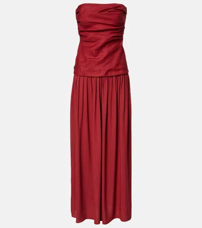 Faithfull Hedy Gathered Linen Maxi Dress In Red