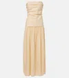 Faithfull Hedy Strapless Gathered Linen And Voile Maxi Dress In Neutral