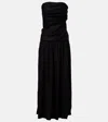 Faithfull Hedy Strapless Gathered Linen And Voile Maxi Dress In Black