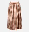 Faithfull Ida Gingham Linen Midi Skirt In Brown