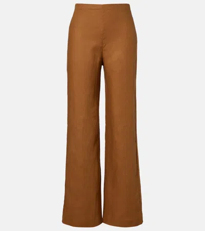 Faithfull Ilride Linen Wide-leg Pants In Brown