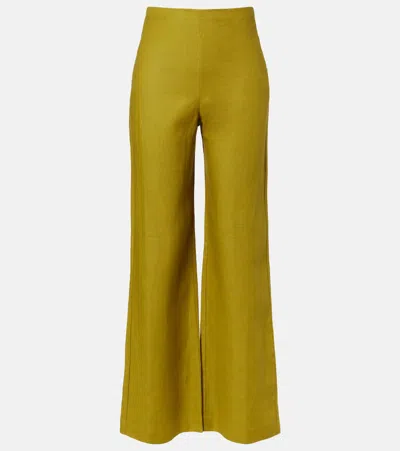 Faithfull Ilride Linen Wide-leg Pants In Green