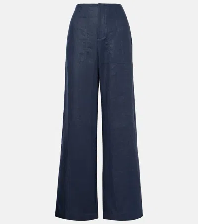 Faithfull Isotta Linen Wide-leg Trousers In Blue