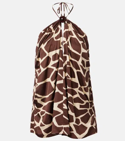 Faithfull Jensen Animal-print Halterneck Satin Top In Brown