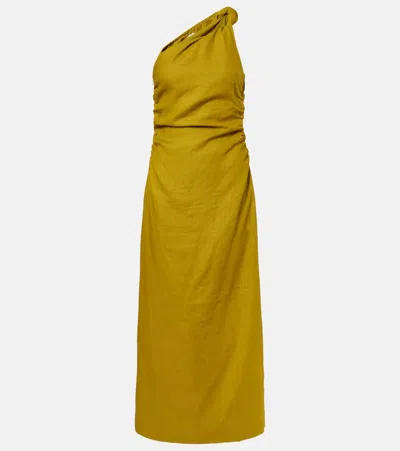 Faithfull Jomana One-shoulder Linen Midi Dress In Yellow