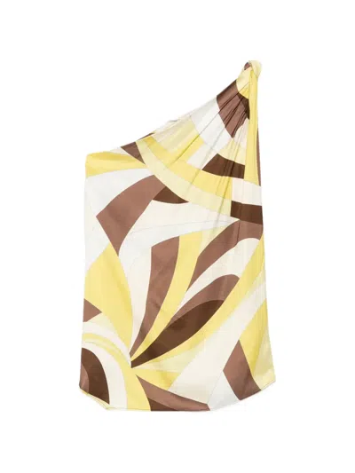 Faithfull Kortez Geometric-print One-shoulder Top In Yellow