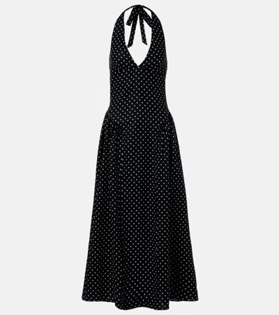 Faithfull La Cala Polka-dot Halterneck Linen Midi Dress In Black
