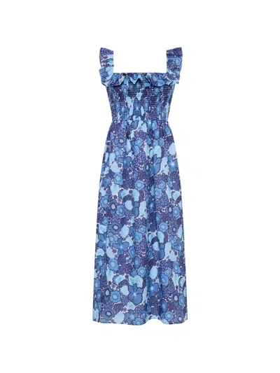 Faithfull La Mira Floral-print Ruffled Midi Dress In Blue