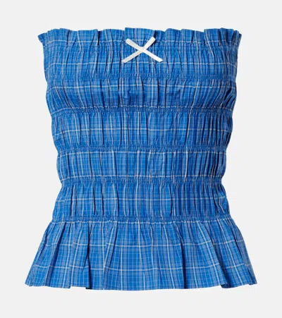 Faithfull Leya Gathered Plaid Cotton Top In Blue