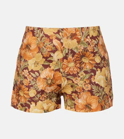 Faithfull Lila Floral Linen Shorts In Brown