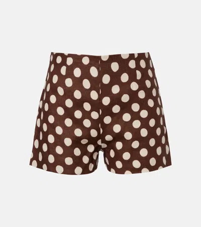 Faithfull Lila Polka-dot Linen Shorts In Brown