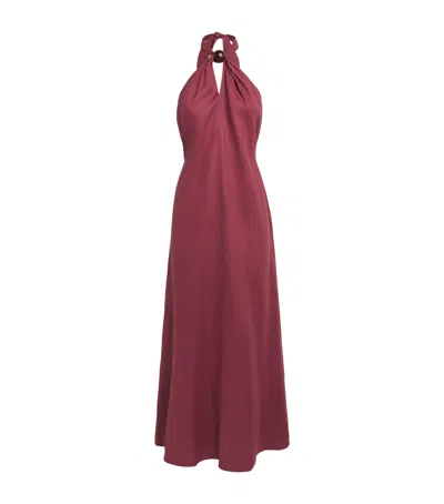 Faithfull Linen Halterneck Lourdes Maxi Dress In Pink