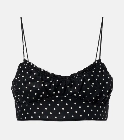 Faithfull Lucia Polka-dot Linen Crop Top In Black