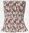 Faithfull Lucie Floral Shirred Cotton Bandeau Top In Brown
